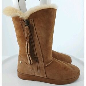 Abeo Victoria Crystal Boots Womens  7 Narrow Tan Suede Shearling Mid Zip  DB3